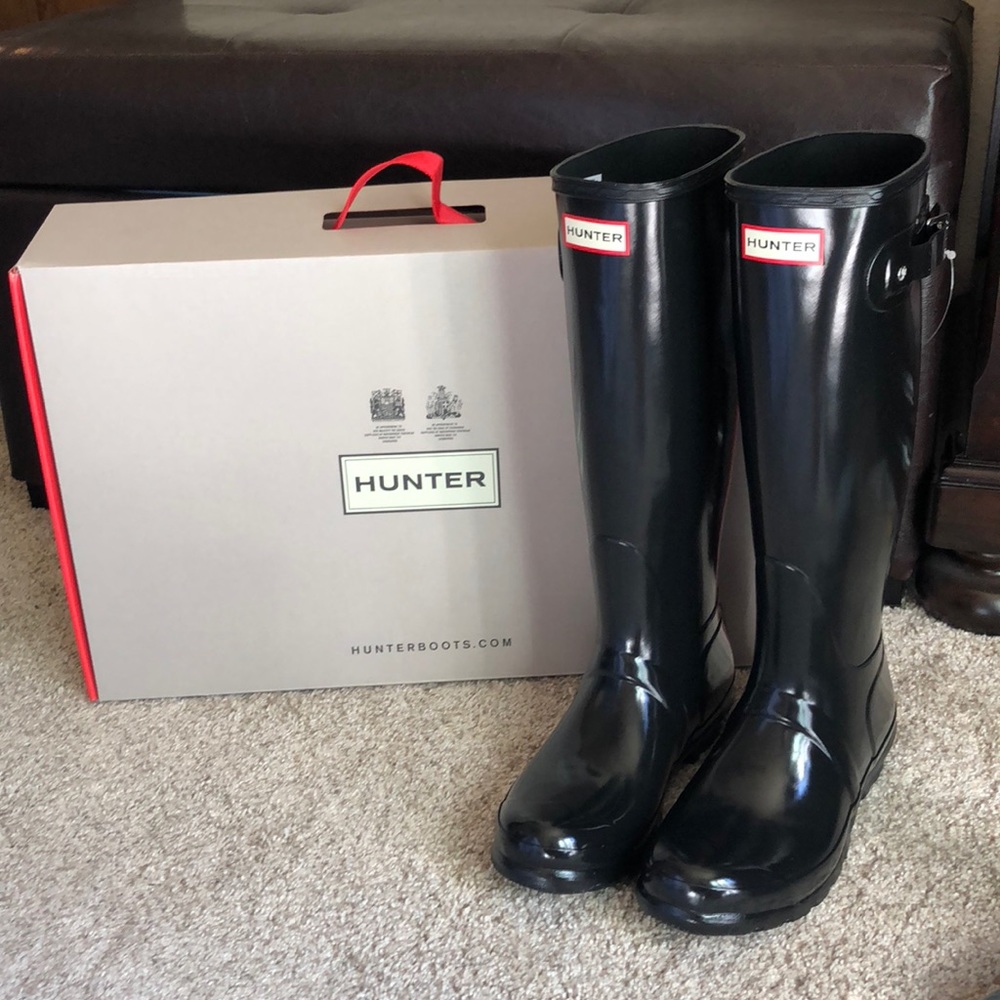 NEW Hunter Tall Glossy Black Rain Boots